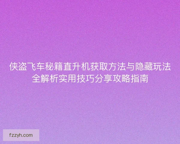 侠盗飞车秘籍直升机获取方法与隐藏玩法全解析实用技巧分享攻略指南